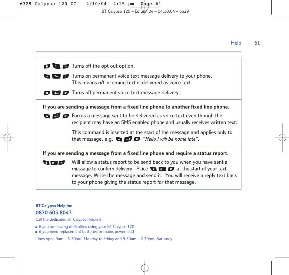 BT Calypso 120 User Manual | Page 61 / 69