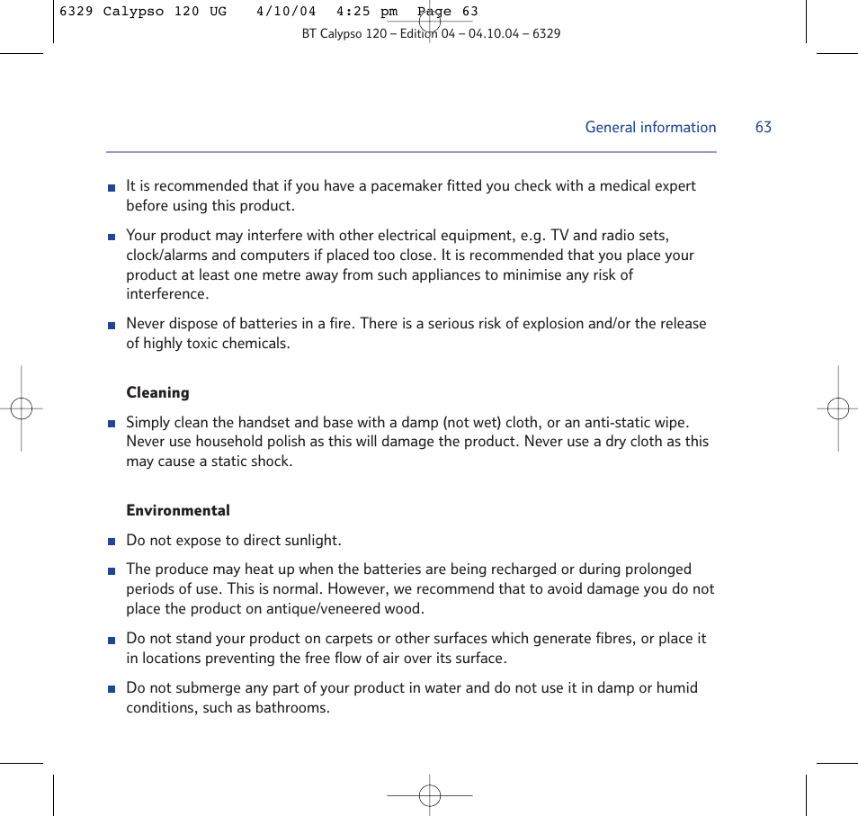 BT Calypso 120 User Manual | Page 63 / 69