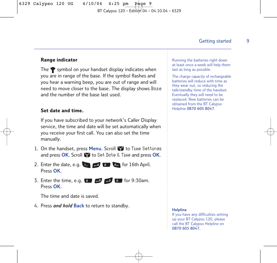 BT Calypso 120 User Manual | Page 9 / 69
