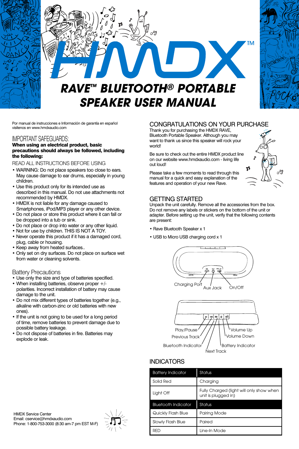 HMDX Rave™ Rechargeable Bluetooth® Speaker EN User Manual | 2 pages