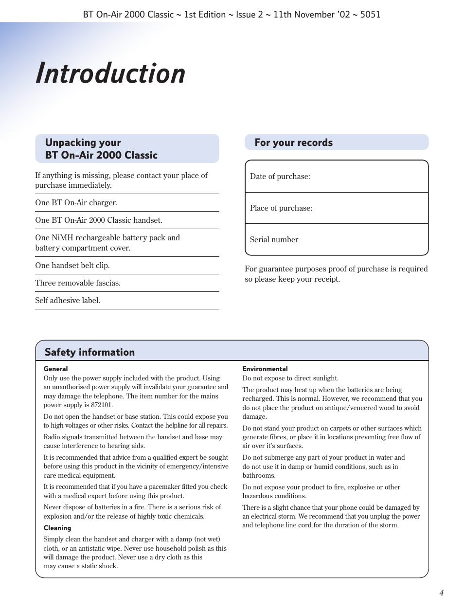 Introduction | BT On-Air 2000 Classic User Manual | Page 5 / 23