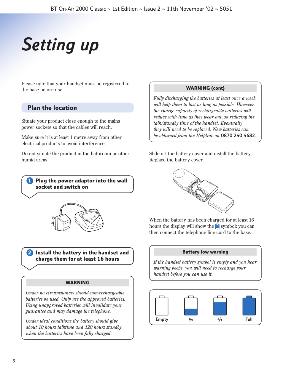 Setting up | BT On-Air 2000 Classic User Manual | Page 6 / 23