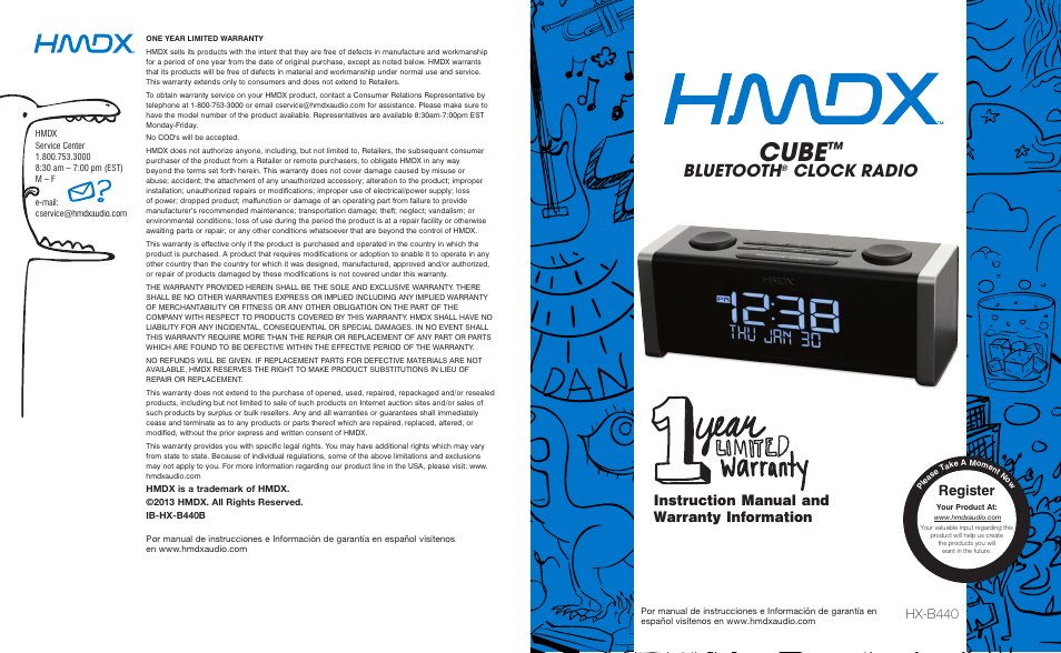 HMDX Cube Wireless Bluetooth® Alarm Clock EN User Manual | 5 pages