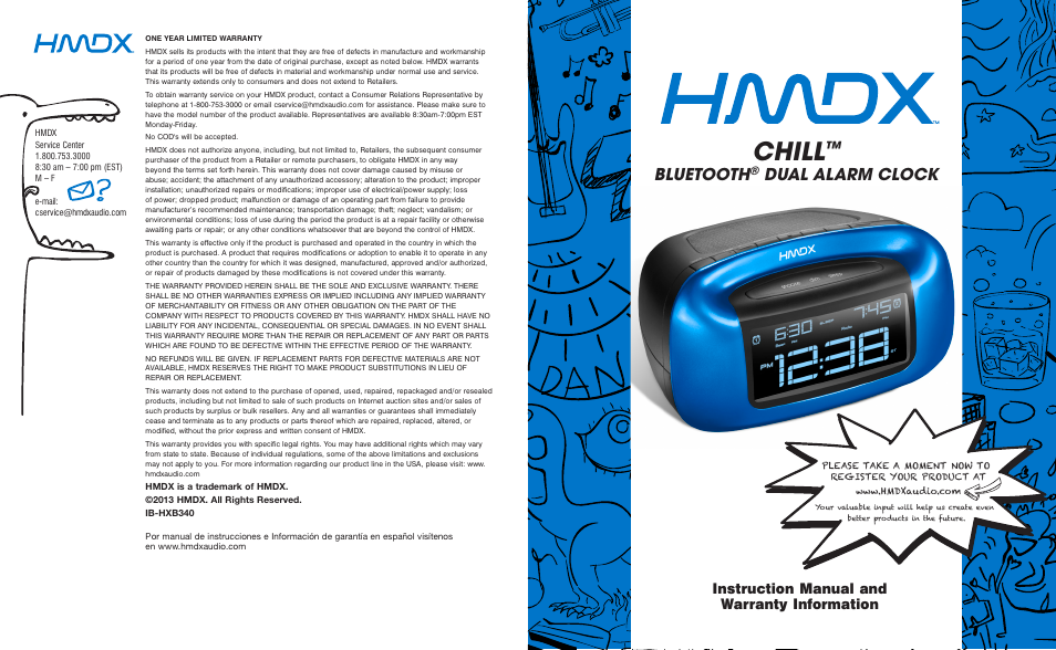 HMDX Chill™ Bluetooth® Dual Alarm Clock EN User Manual | 5 pages
