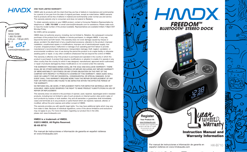 HMDX Freedom™ Bluetooth Alarm Clock with Lightning Pin EN User Manual | 5 pages