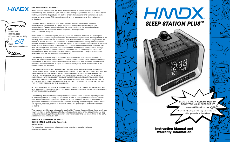 HMDX Sleep Station Plus™ Projection & Weather Alarm Clock EN User Manual | 4 pages