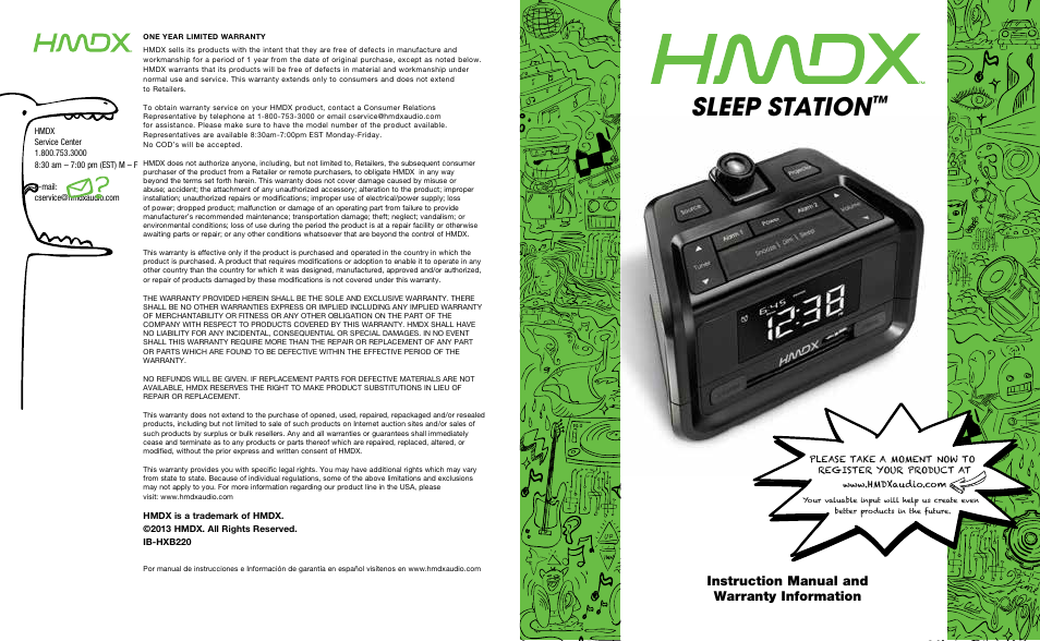 HMDX Sleep Station™ Projection Alarm Clock EN User Manual | 4 pages
