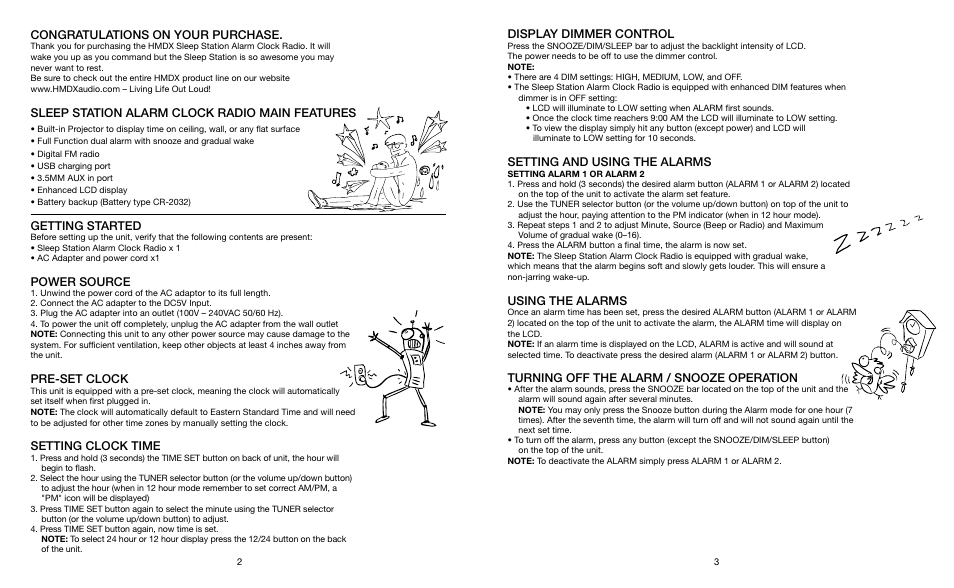 HMDX Sleep Station™ Projection Alarm Clock EN User Manual | Page 2 / 4