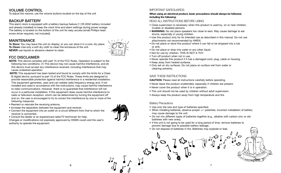 Volume control, Backup battery, Maintenance | Fcc disclaimer | HMDX Sleep Station™ Projection Alarm Clock EN User Manual | Page 4 / 4