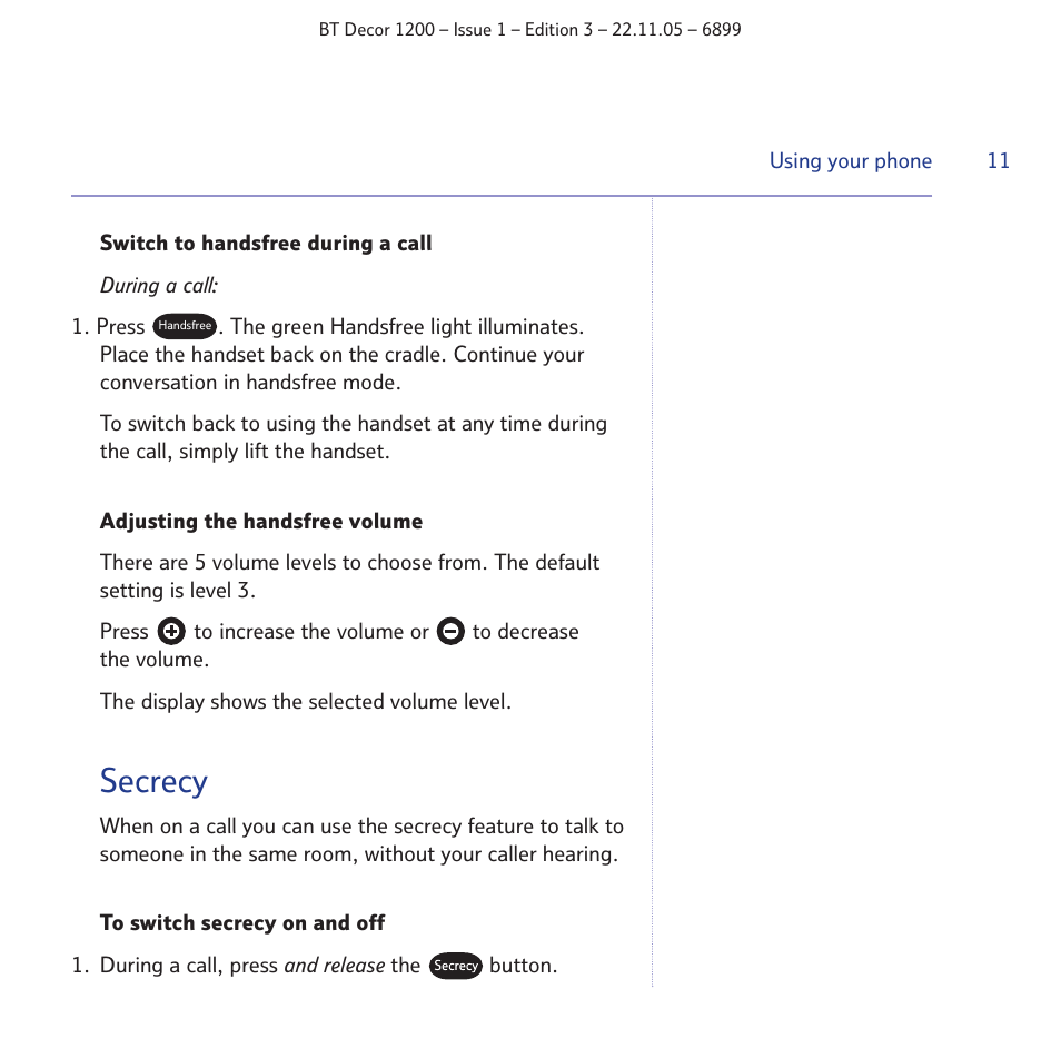 Secrecy | BT Decor 1200 User Manual | Page 11 / 36