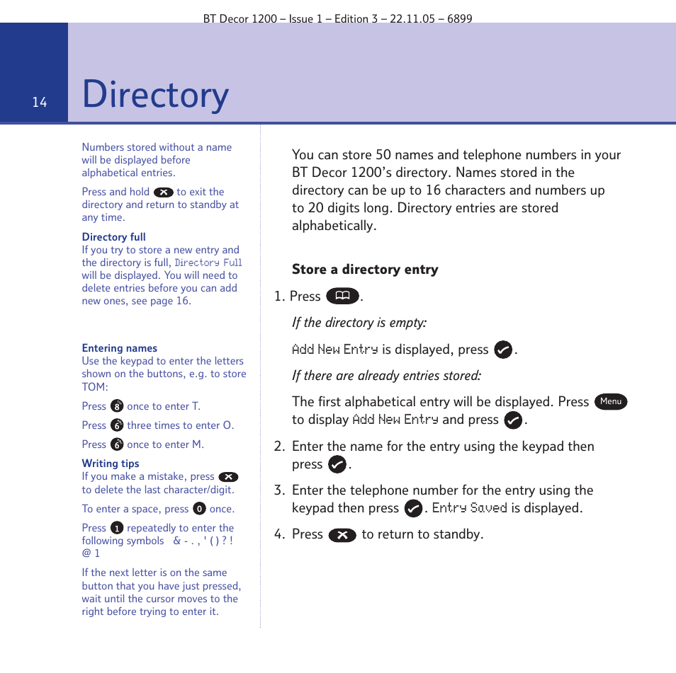 Directory | BT Decor 1200 User Manual | Page 14 / 36