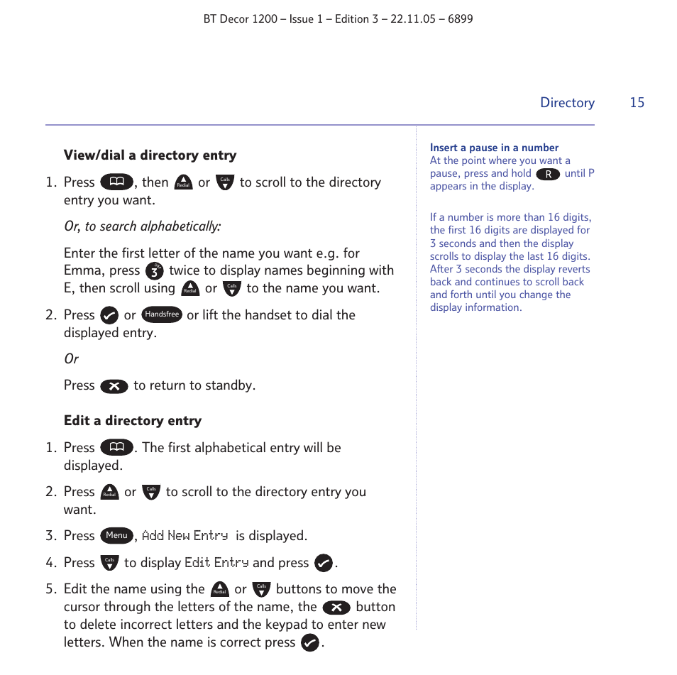Add new entry, Edit entry, Is displayed. 4. press to display | 15 directory | BT Decor 1200 User Manual | Page 15 / 36