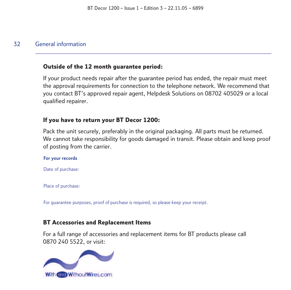 BT Decor 1200 User Manual | Page 32 / 36