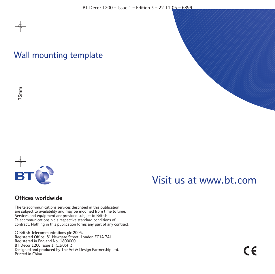 Wall mounting template | BT Decor 1200 User Manual | Page 36 / 36