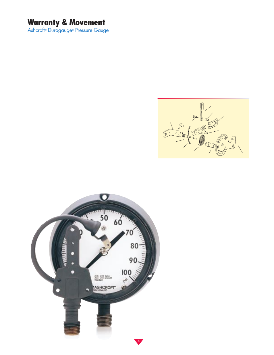 Warranty & movement, Ashcroft, Duragauge | Pressure gauge | Pilgrim Pressure Gauges Process User Manual | Page 4 / 16