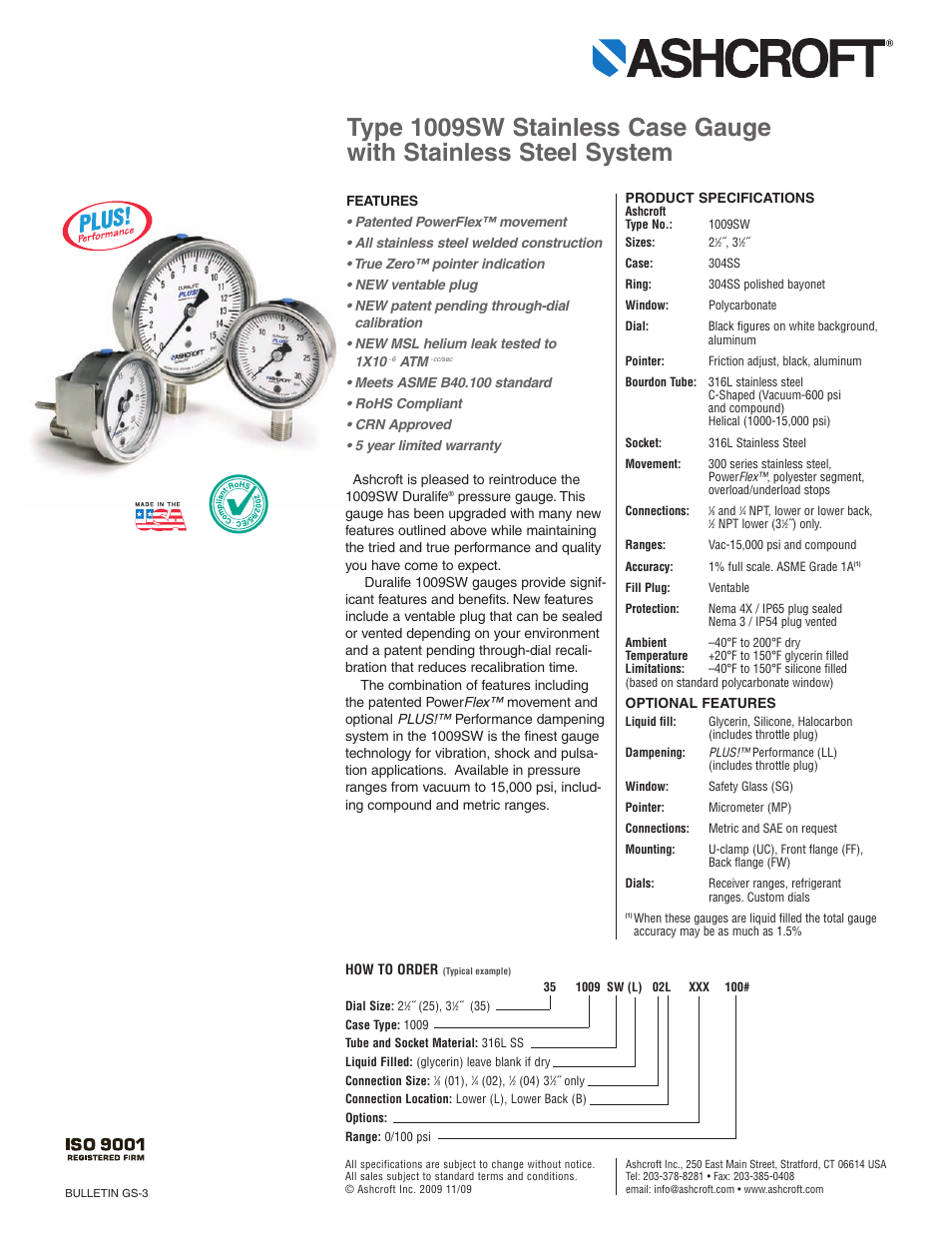 Pilgrim Type 1009SW Stainless Case Gauge User Manual | 2 pages