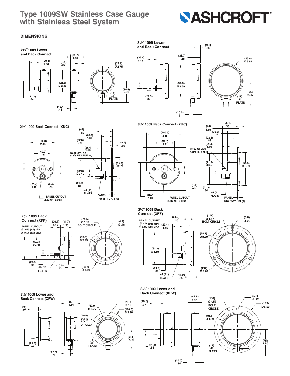 Dimensi ons | Pilgrim Type 1009SW Stainless Case Gauge User Manual | Page 2 / 2