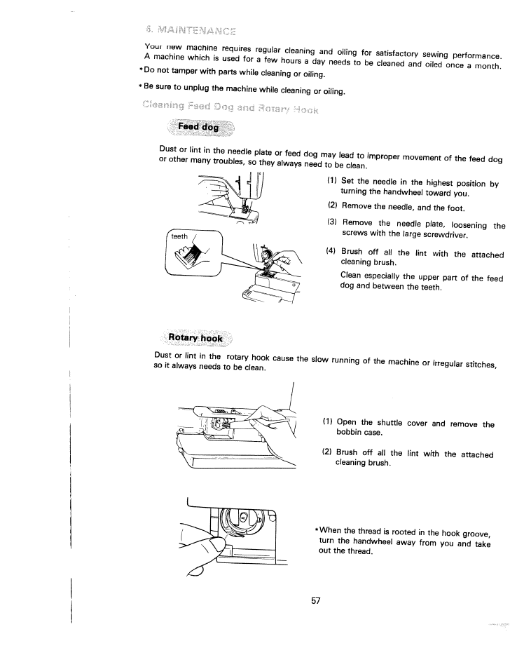 Feed dog, Rotary hook | SINGER White 5500 User Manual | Page 59 / 62