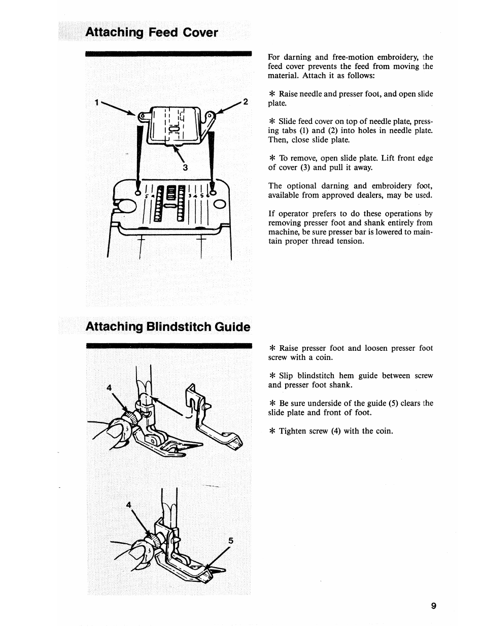 Attaching feed cover, Attaching blindstitch guide | SINGER 2118 User Manual | Page 11 / 36