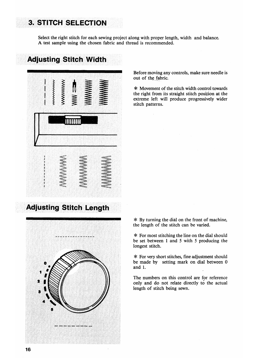 Stitch selection, Adjusting stitch width, Adjusting stitch length | SINGER 2118 User Manual | Page 18 / 36
