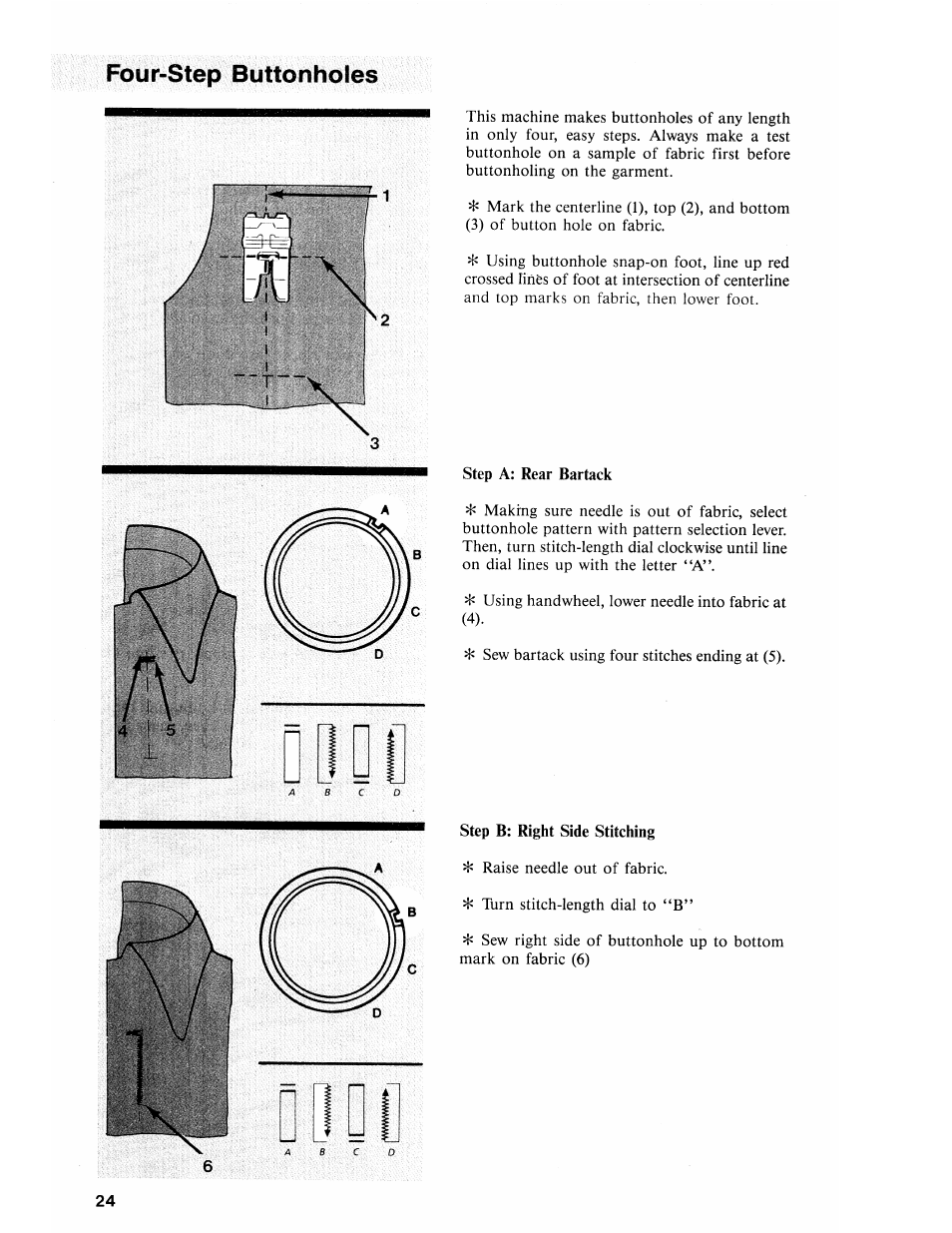 Four-step buttonholes, Four-step buttonhole | SINGER 2118 User Manual | Page 26 / 36