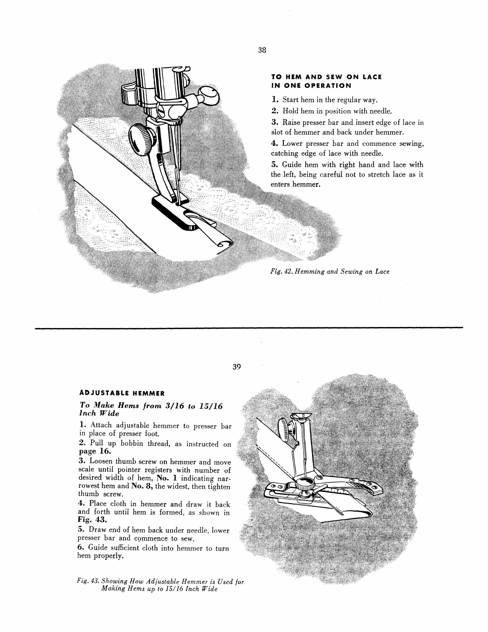 To нем and sew on lace in one operation | SINGER 301 User Manual | Page 21 / 36