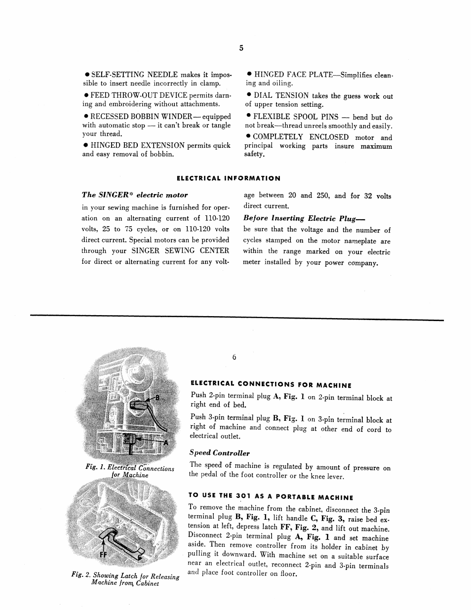 Electrical information | SINGER 301 User Manual | Page 3 / 36
