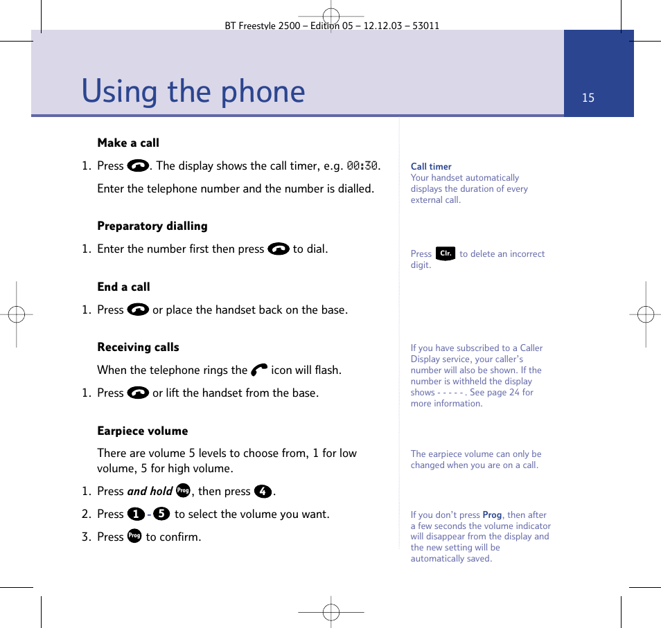 Using the phone | BT Freestyle 2500 User Manual | Page 15 / 52