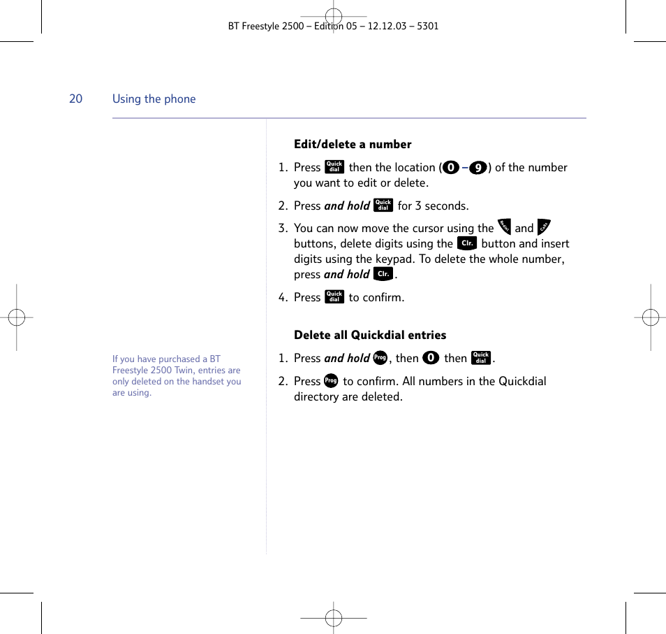 20 using the phone | BT Freestyle 2500 User Manual | Page 20 / 52