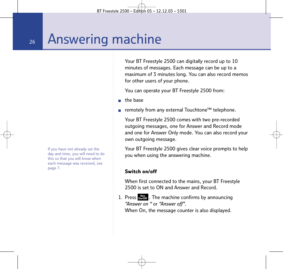 Answering machine | BT Freestyle 2500 User Manual | Page 26 / 52