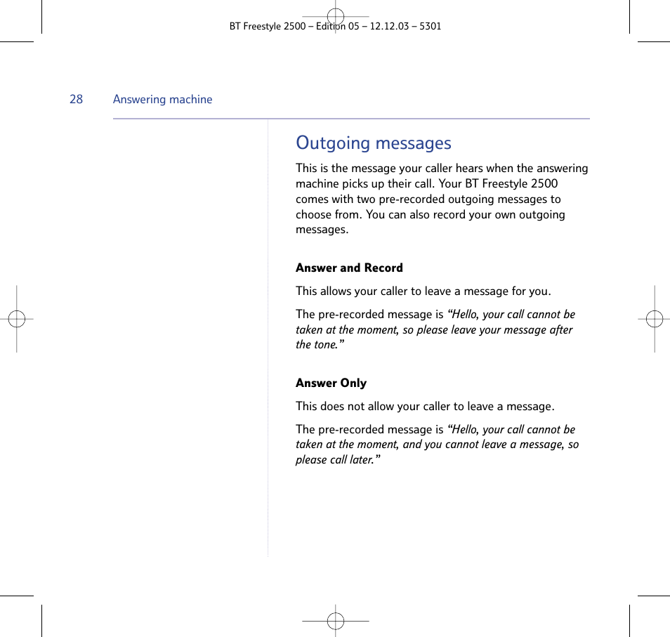 Outgoing messages | BT Freestyle 2500 User Manual | Page 28 / 52
