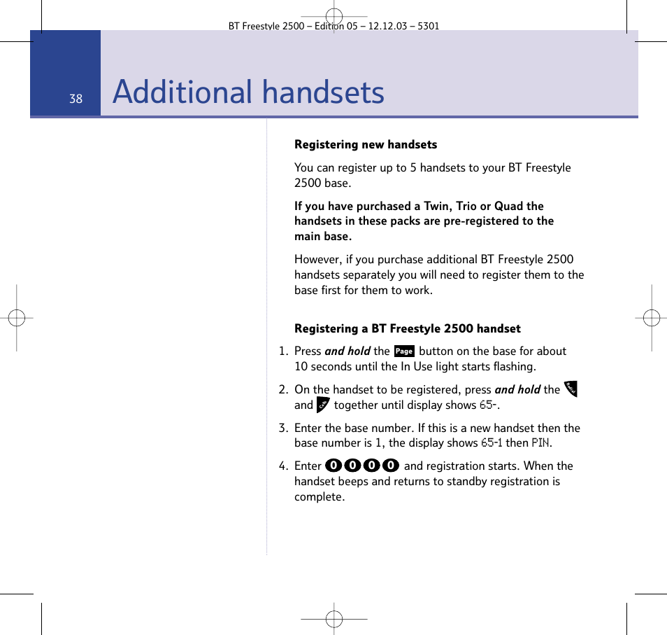 Additional handsets | BT Freestyle 2500 User Manual | Page 38 / 52
