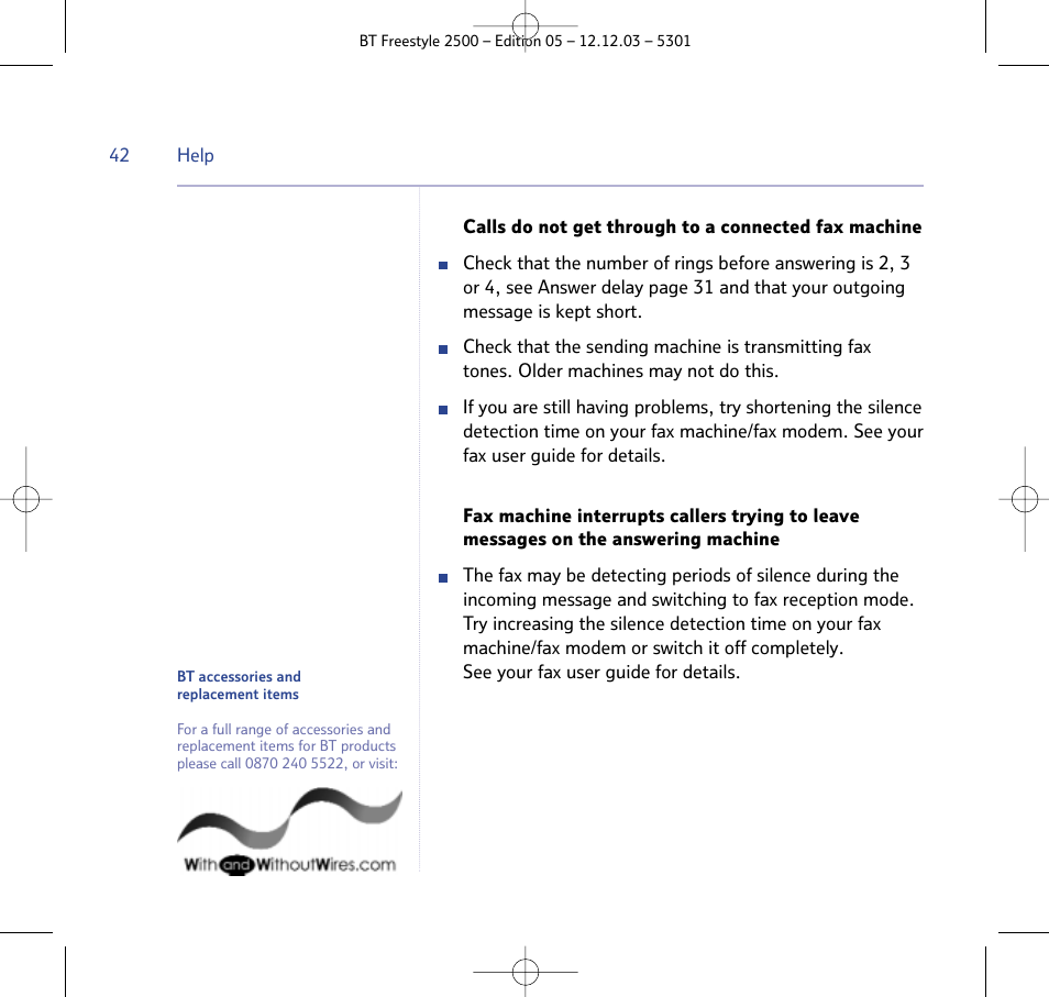 BT Freestyle 2500 User Manual | Page 42 / 52