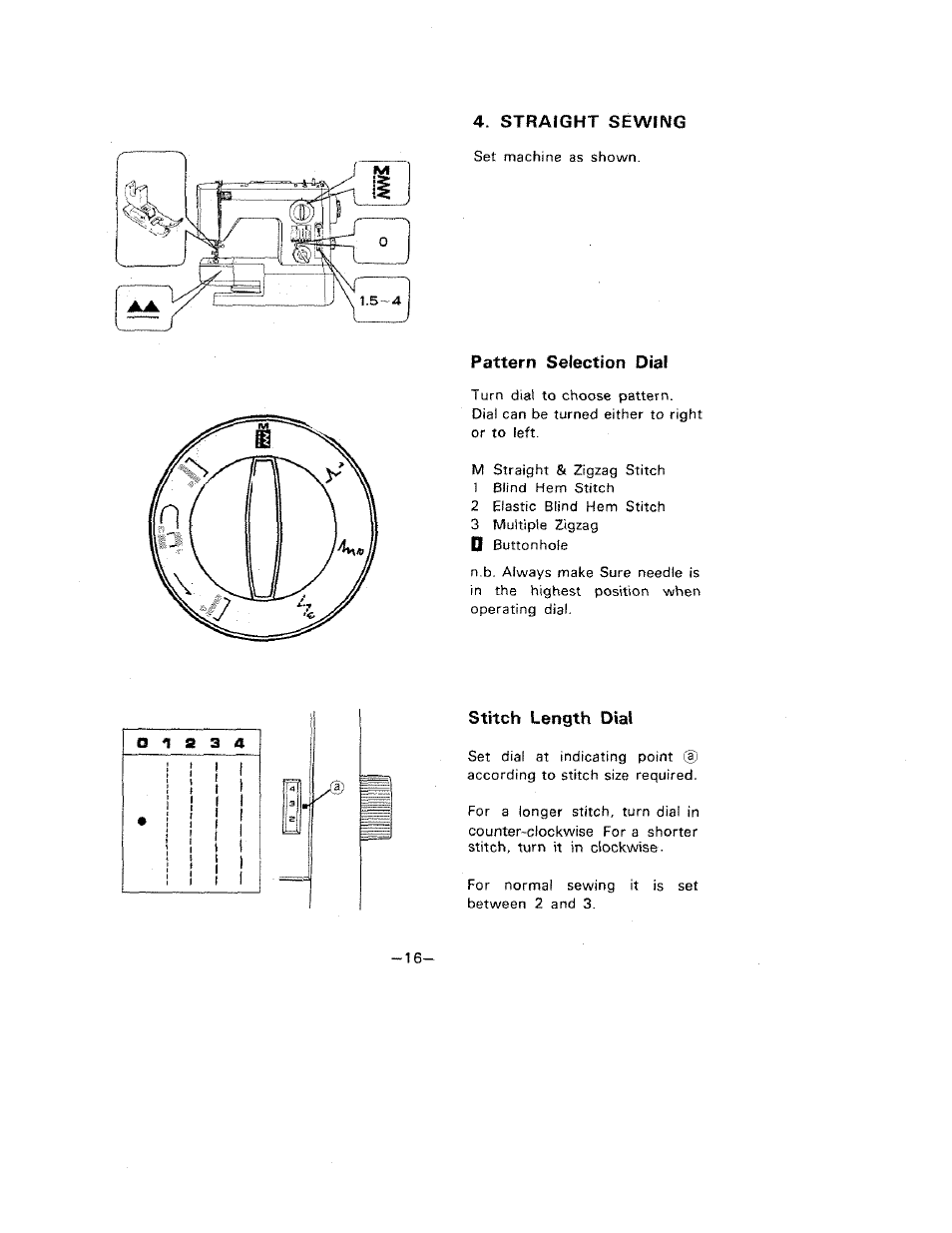 Pattern selection dial, Stitch length dial | SINGER W1099 User Manual | Page 19 / 37