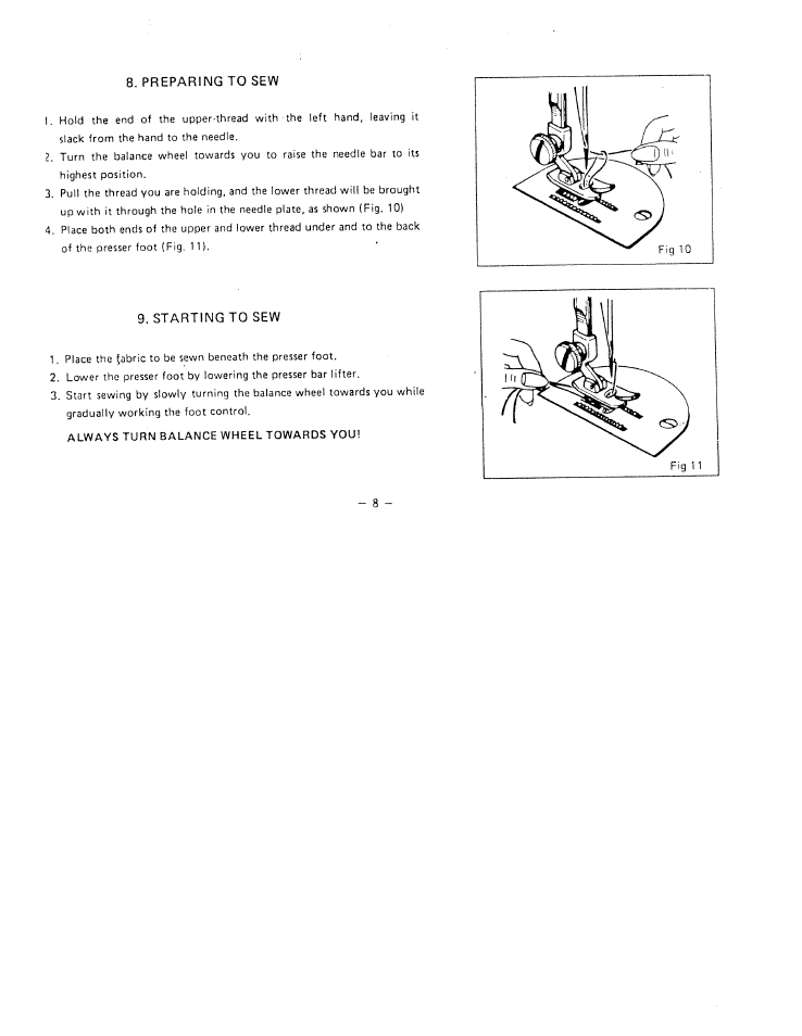 Preparing to sew, Starting to sew | SINGER W1066 User Manual | Page 10 / 26