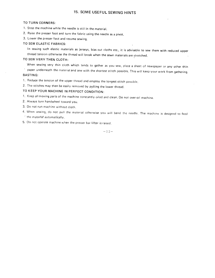 Some useful sewing hints | SINGER W1066 User Manual | Page 15 / 26