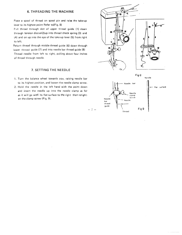 Setting the needle, Threading the machine | SINGER W1066 User Manual | Page 9 / 26