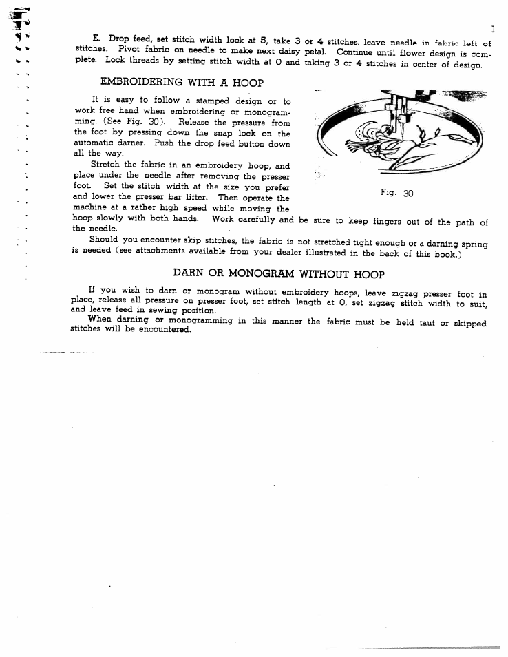 Embroidering with a hoop, Darn or monogram without hoop | SINGER W1166 User Manual | Page 20 / 48