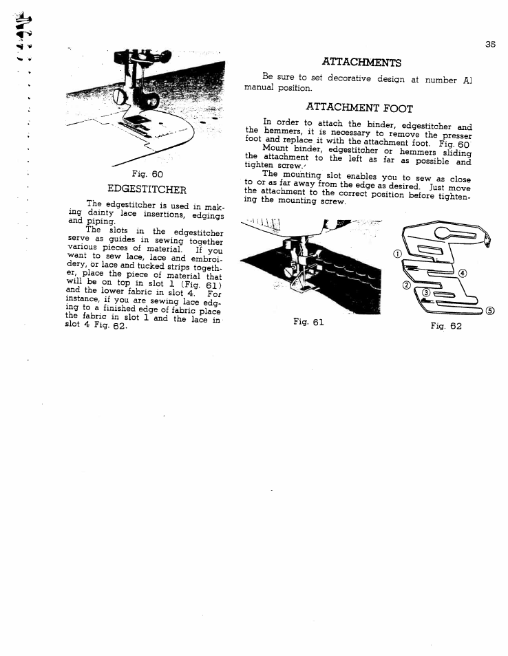 Attachments, Attachment foot | SINGER W1166 User Manual | Page 36 / 48