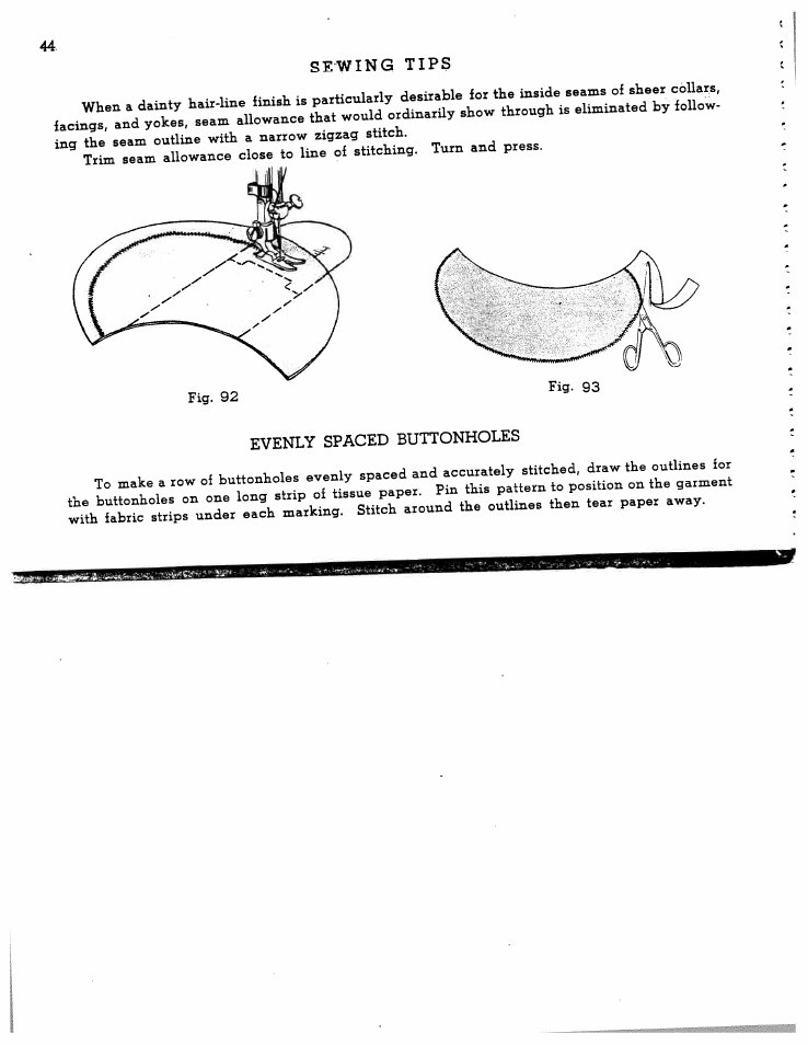 Sewing tips, Evenly spaced buttonholes | SINGER W1166 User Manual | Page 45 / 48