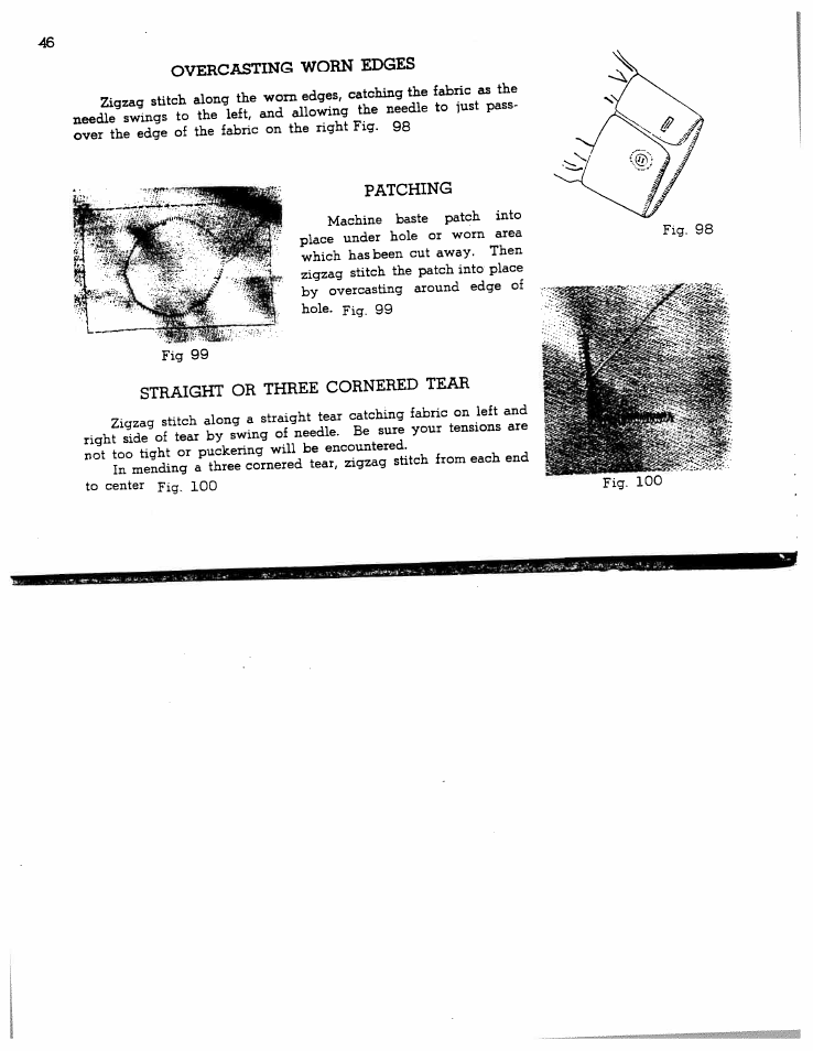 Overcasting worn edges, Patching, Straight or three cornered tear | SINGER W1166 User Manual | Page 47 / 48