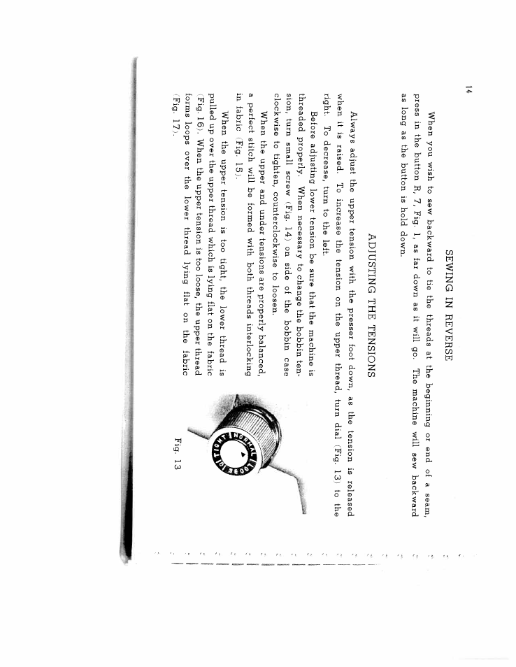 Sewing in reverse, Adjusting the tensions, Adjusting the tensions -15 | SINGER W134 User Manual | Page 19 / 40