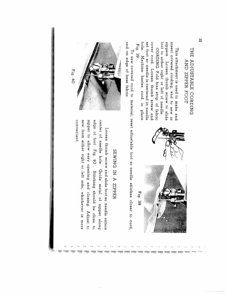 The adjustable cording and zipper foot, Sewing in a zipper | SINGER W134 User Manual | Page 35 / 40