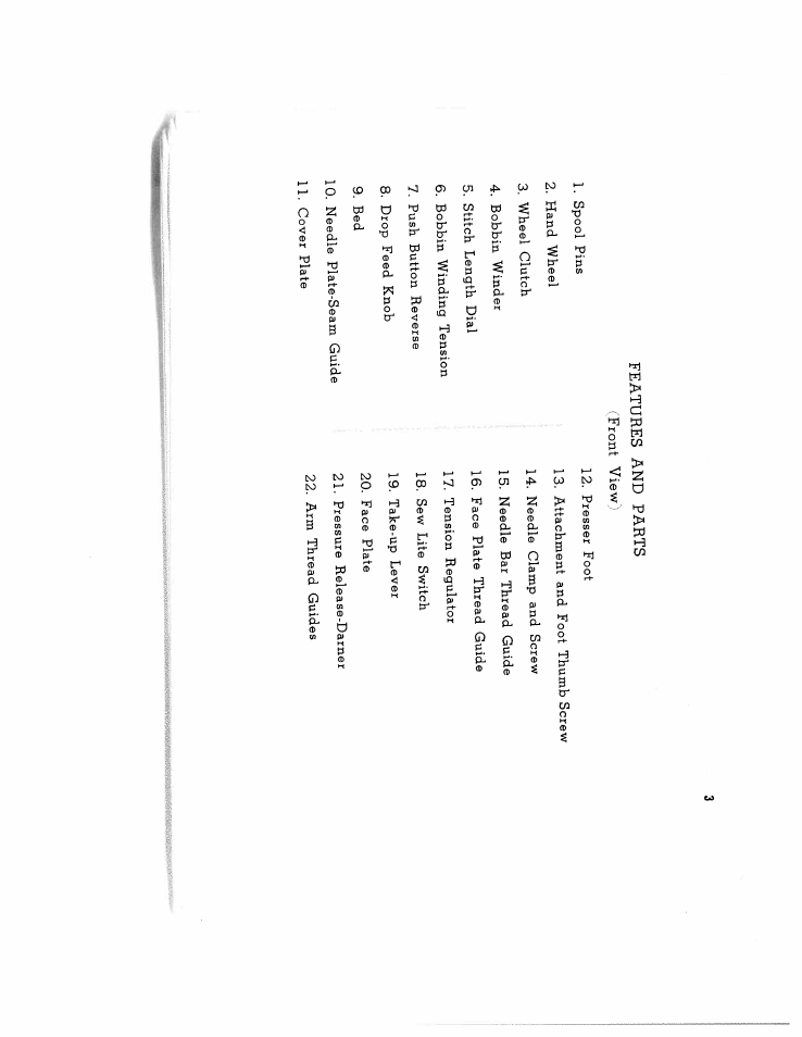 Features and parts (front view) | SINGER W134 User Manual | Page 8 / 40