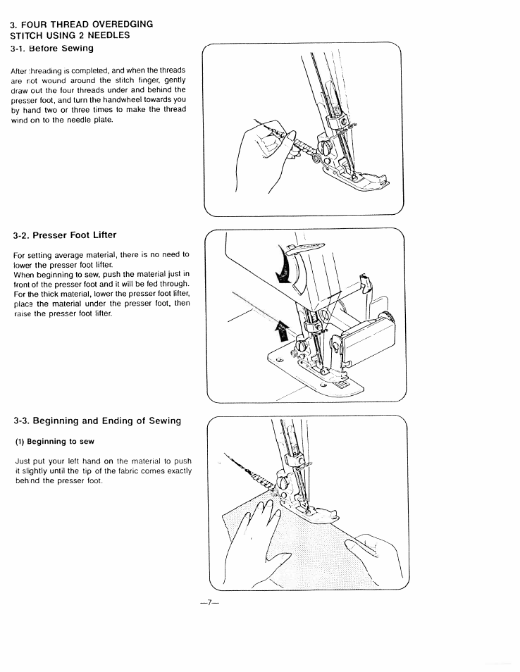 2. presser foot lifter, 3. beginning and ending of sewing | SINGER WSL7234 User Manual | Page 12 / 24