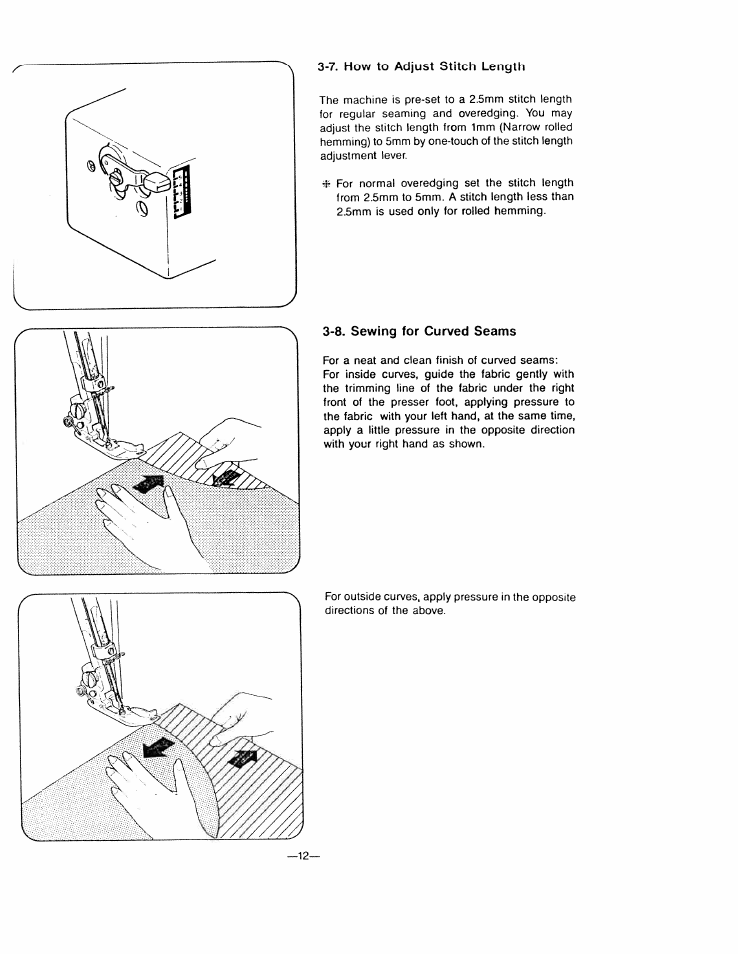 7. how to adjust stitch length, 8. sewing for curved seams | SINGER WSL7234 User Manual | Page 17 / 24