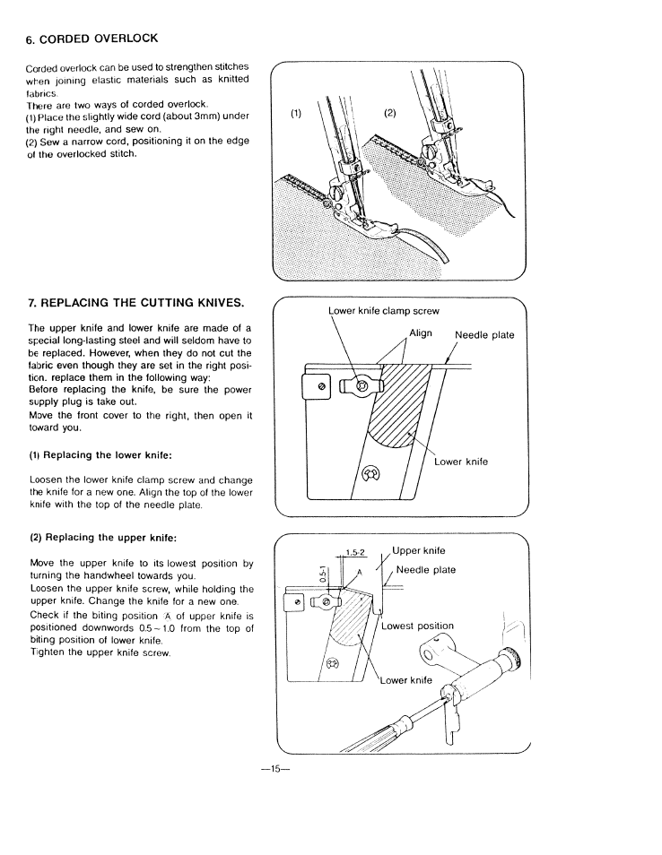 Corded overlook, Replacing the cutting knives | SINGER WSL7234 User Manual | Page 20 / 24
