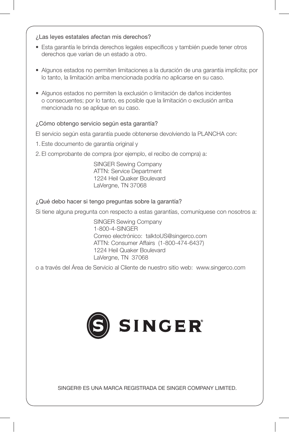 SINGER CF Classic Finish User Manual | Page 15 / 15