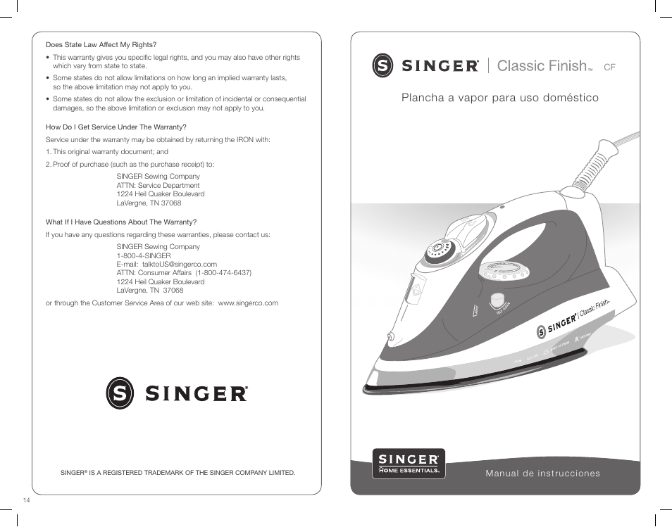 Plancha a vapor para uso doméstico | SINGER CF Classic Finish User Manual | Page 8 / 15