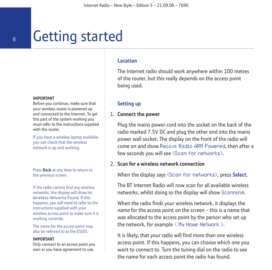 Getting started | BT Internet Radio User Manual | Page 6 / 40